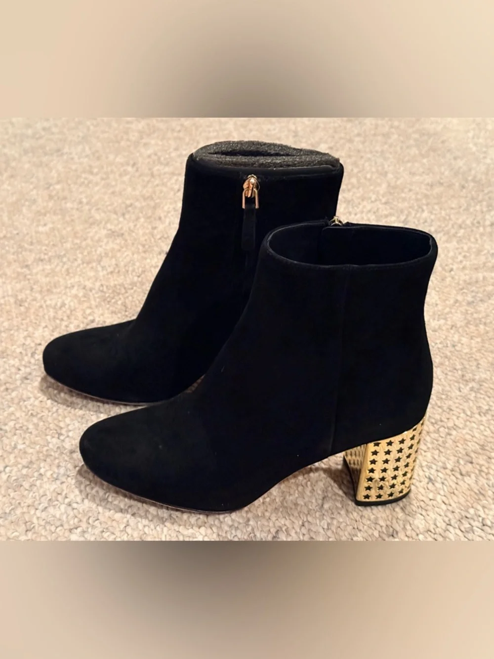 Tory Burch Olympia 70mm Kid Suede Bootie Black Size 7 Gold star heel